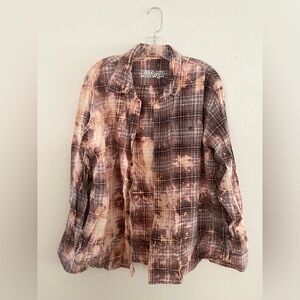 OUTLAW vintage flannel bleached distressed large oversized shirt button up plaid